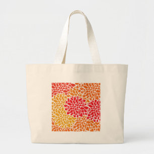 Orange Red Colourful Flower Retro Modern Large Tote Bag