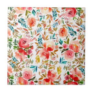  Orange red colourful rose floral summer Ceramic Tile