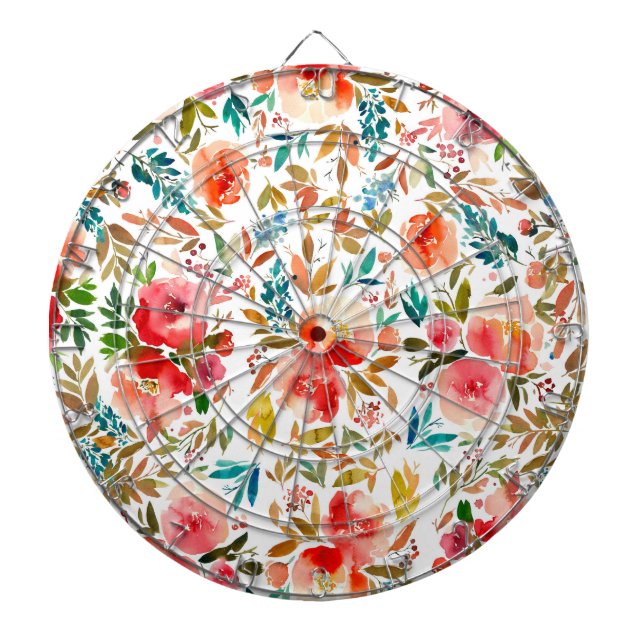 Orange red colourful rose floral summer  dartboard (Front)