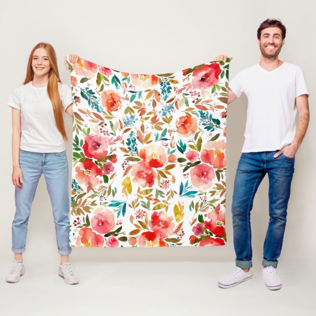  Orange red colourful rose floral summer Fleece Blanket (In Situ)