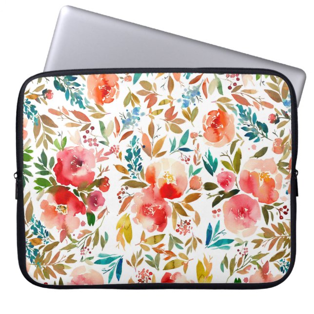 Orange red colourful rose floral summer  laptop sleeve (Front)