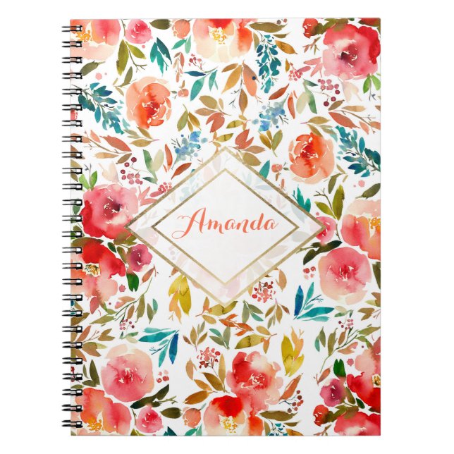  Orange red colourful rose floral summer  Notebook (Front)