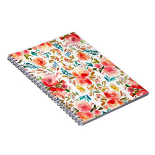 Orange red colourful rose floral summer notebook