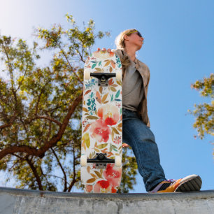 Orange red colourful rose floral summer  skateboard