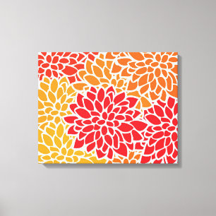 Orange Red Colourful Vintage 60s Flower Canvas Print