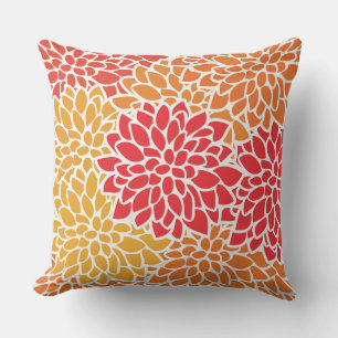 Orange Red Colourful Vintage 60s Flower Cushion