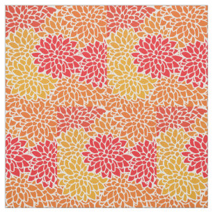 Orange Red Colourful Vintage 60s Flower Fabric