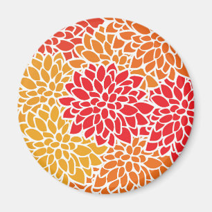 Orange Red Colourful Vintage 60s Flower Magnet
