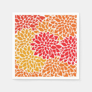 Orange Red Colourful Vintage 60s Flower Napkin