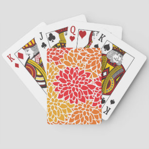 Orange Red Colourful Vintage 60s Flower Playing Cards