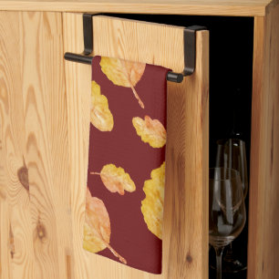 Orange red cosy Autumn Fall Leaves Tea Towel