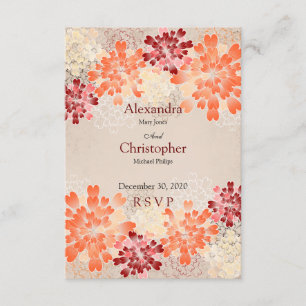 Orange Red & Cream Flowers Retro Wedding RSVP Card