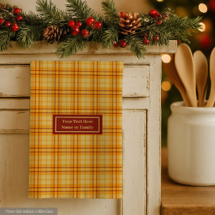 Orange Red Custom Name Hand Towel Autumnal Plaid