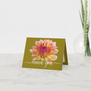 Orange Red Dahlia Flower Green Backdrop Thank You Card