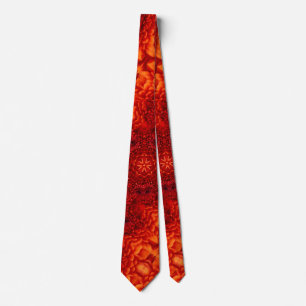 ORANGE RED DAHLIA FLOWERS Abstract Floral Tie