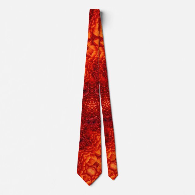 ORANGE RED DAHLIA FLOWERS Abstract Floral Tie (Front)