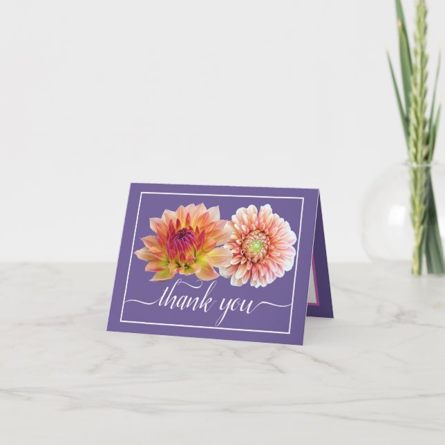 Orange Red Dahlias Pretty Floral Bouquet Thank You Card (Front)
