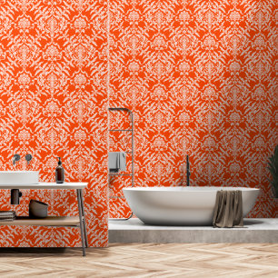 Orange Red Damask Colour Peel and Stick Removable Wallpaper