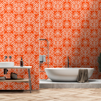 Orange Red Damask Colour Peel and Stick Removable Wallpaper