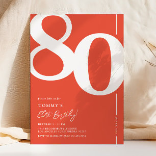 Orange Red Eighty 80th Birthday Party Invitation