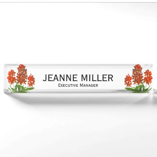 Orange Red Exotic Orchid Flower Nameplate