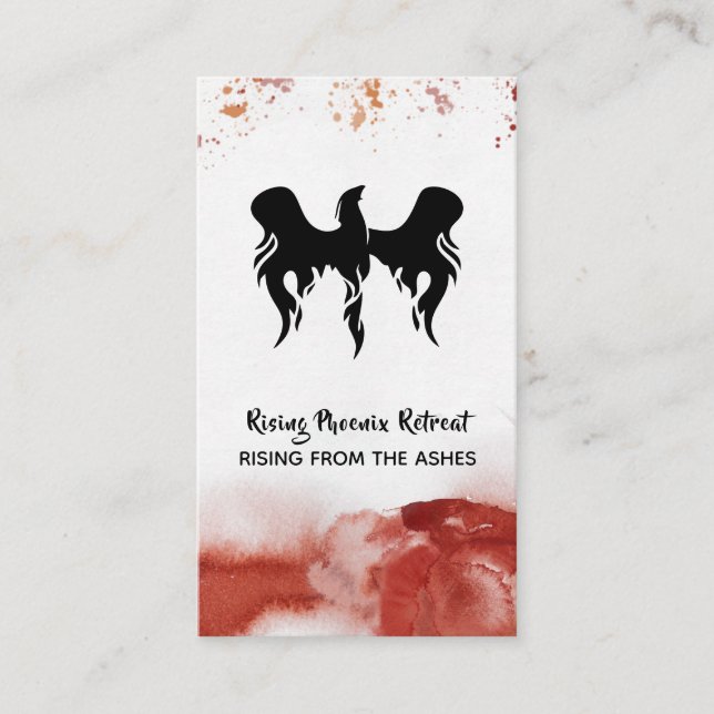 *~*  Orange Red Feathers Black Phoenix Flame Business Card (Front)