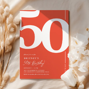 Orange Red Fifty 50th Birthday Party Invitation