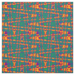 Orange Red Flame Green Blue Zigzag Pattern Fabric
