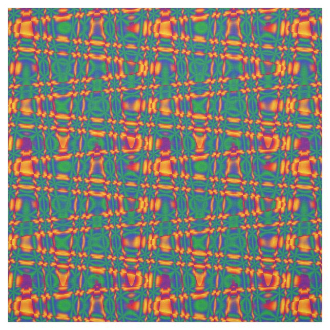 Orange Red Flame Green Blue Zigzag Pattern Fabric (Swatch)