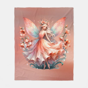 Orange Red Floral Fairy Princess Girls Fleece Blanket