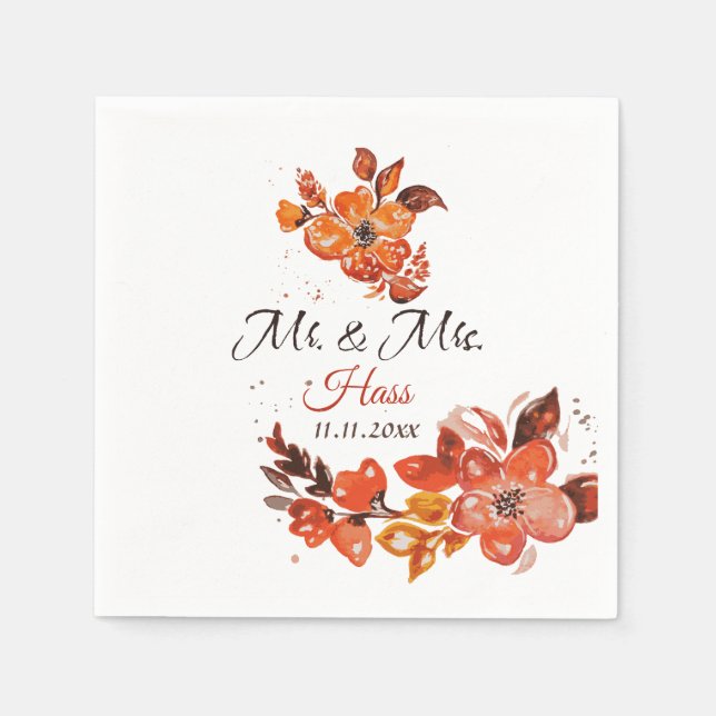 Orange Red Floral Napkin (Front)
