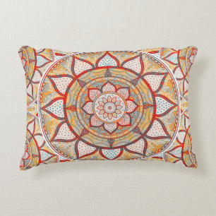 Orange, Red, Gold Indian Mandala - Boho Mandala Decorative Cushion