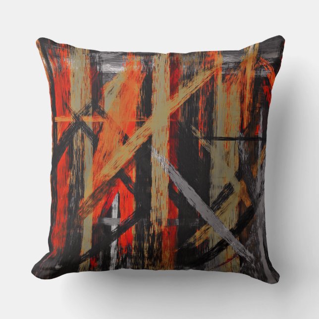 Orange Red Gray Abstract Cushion (Front)