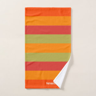 Orange Red Green Striped Personalised Yoga Mat Hand Towel