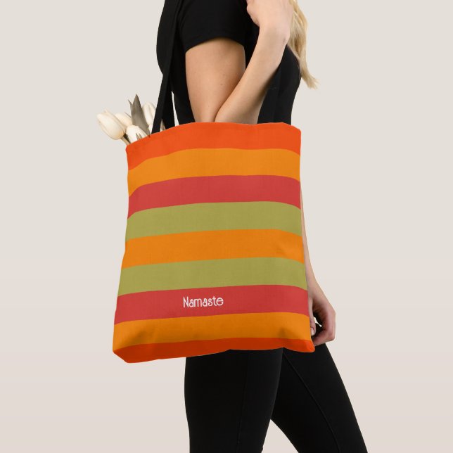 Orange Red Green Striped Personalised Yoga Mat Tote Bag (Close Up)
