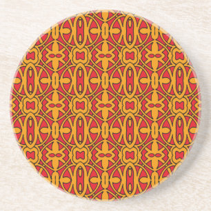 Orange & Red Hand Drawn Pattern Coaster