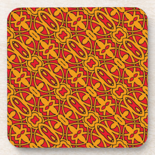 Orange & Red Hand Drawn Pattern Coaster