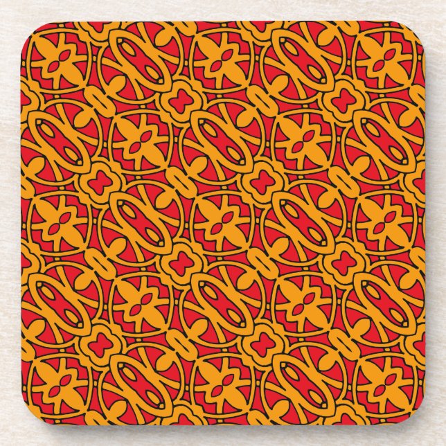 Orange & Red Hand Drawn Pattern Coaster (Front)