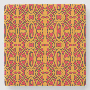 Orange & Red Hand Drawn Pattern Stone Coaster