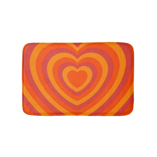 Orange Red Hypnotic Heart Love Pattern Bath Mat (Front)