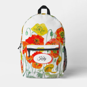 Orange Red Iceland Poppy Watercolor Poppies Girls Printed Backpack