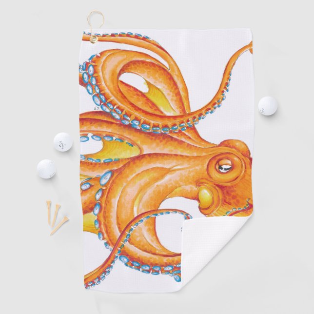 Orange Red Kraken Octopus Ink Art Dance Golf Towel (InSitu)