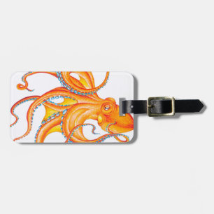 Orange Red Kraken Octopus Ink Art Dance Luggage Tag