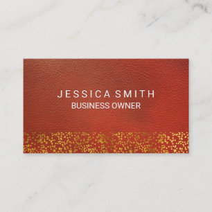 Orange Red Leather Texture Gold Foil Specks Business Card