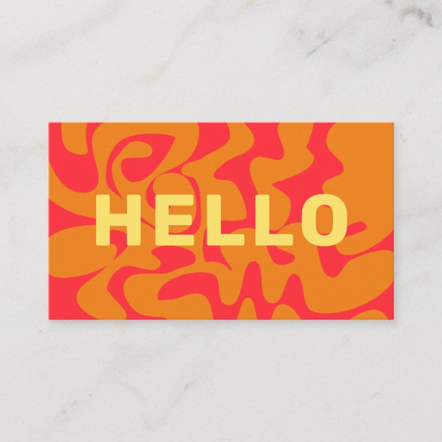 Orange Red Lemon Yellow Groovy Waves HELLO Business Card (Front)