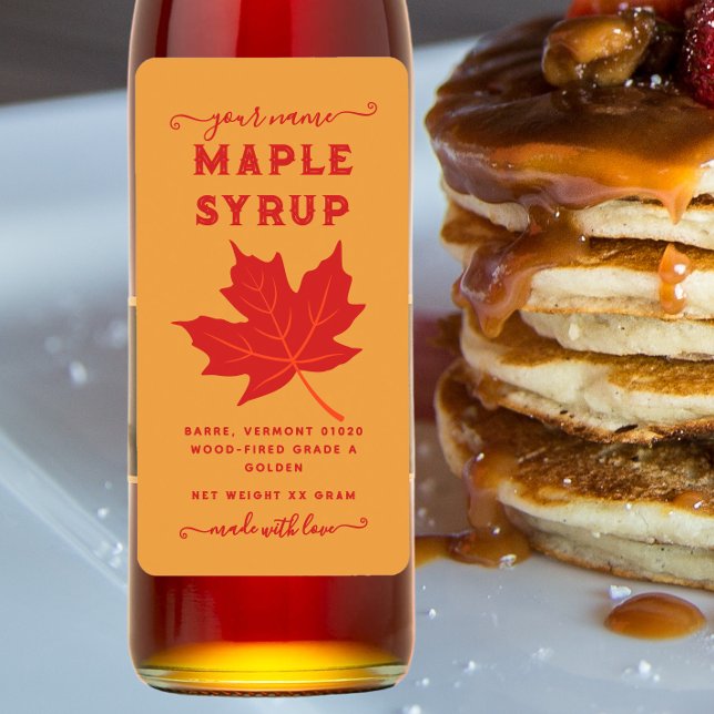 Orange & Red Maple Leaf Maple Syrup Vertical Label (Creator Uploaded)