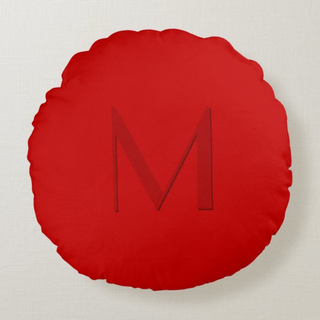 Orange Red Monogrammed Round Cushion (Front)