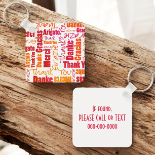 Orange Red Multilingual "Thank You" Typography Key Key Ring