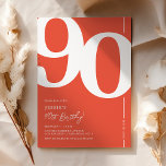 Orange Red Ninety 90th Birthday Party Invitation<br><div class="desc">Trendy orange red 90th birthday party invitations featuring the number '90' in a large bold serif font,  and a modern invite template that is easy to personalise.</div>