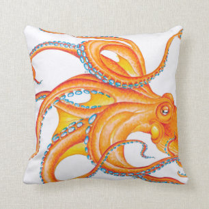 Orange red Octopus Ink Art Dance Cushion